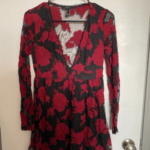 Forever 21 Black & Red Flower Lace Dress (small)